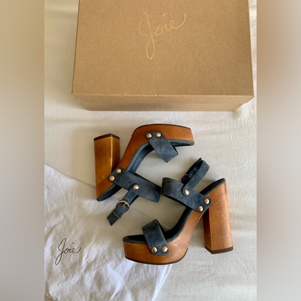 Joie Wood and Suede Platform Heels